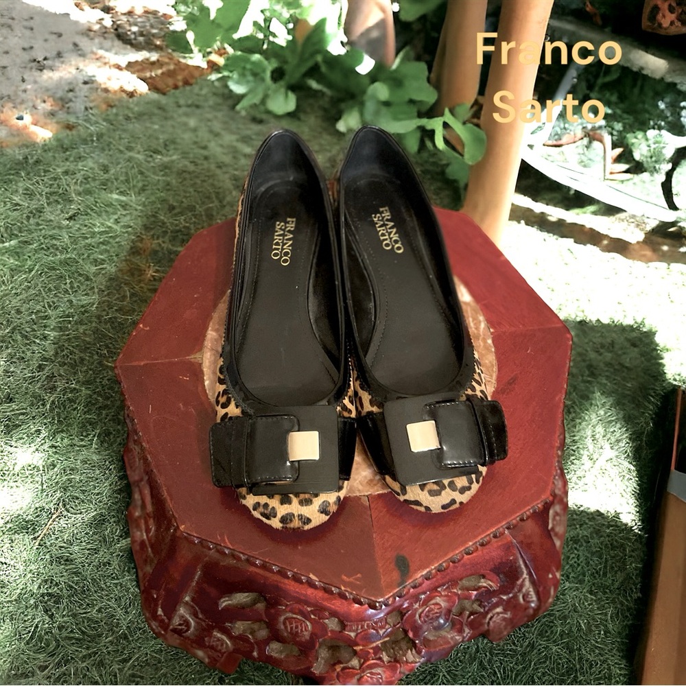 Franco Sarto animal print ballet flats bow sz 8 N women’s upper leather